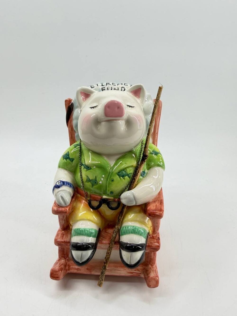 Mud Pie Retirement Fund Piggy Bank Fishing Pig Ceramic Coin Bank Funny Gift